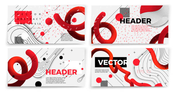 wektor nowe szablony banerów stylu memphis - digital composite swirl style vector stock illustrations