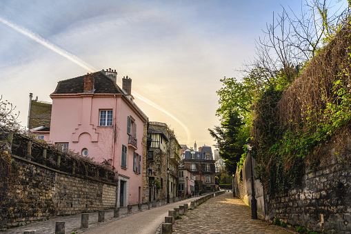 Paris France city skyline of beautiful building at Montmartre street