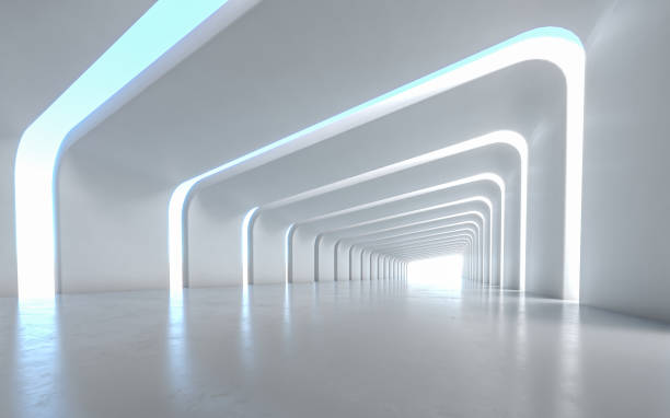 illuminated corridor - futuristic indoors inside of abstract imagens e fotografias de stock