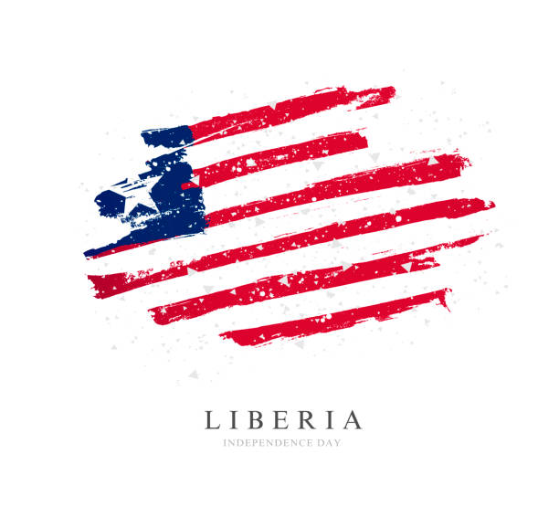 Flag of Liberia. Vector illustration on a white background. Brush strokes Flag of Liberia. Vector illustration on a white background. Brush strokes are drawn by hand. Independence Day. monrovia liberia stock illustrations