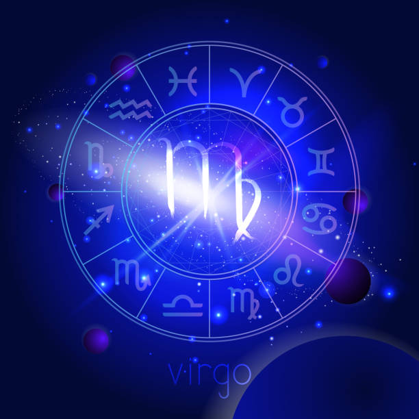 istock Vector illustration of sign VIRGO with Horoscope circle against the space background. 1167918501