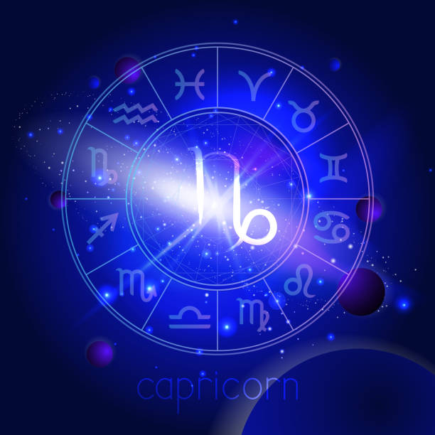 istock Vector illustration of sign CAPRICORN with Horoscope circle against the space background. 1167919174