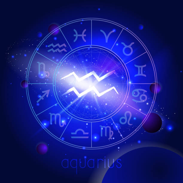 istock Vector illustration of sign AQUARIUS  with Horoscope circle against the space background. 1167920018