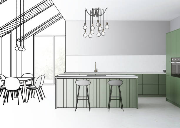 istock Modern interior of the house. Design project. Sketch. 3D rendering. 1167921762