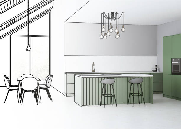 istock Modern interior of the house. Design project. Sketch. 3D rendering. 1167921763