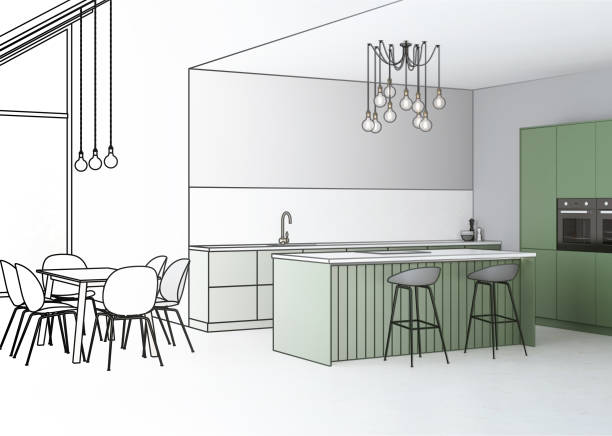 istock Modern interior of the house. Design project. Sketch. 3D rendering. 1167921764