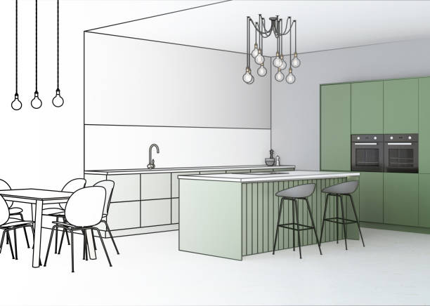 istock Modern interior of the house. Design project. Sketch. 3D rendering. 1167921767