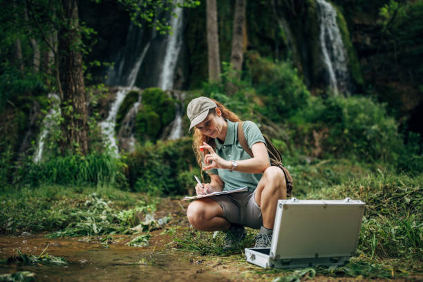 istock Woman biologist taking a water sample by the waterfall 1167923079