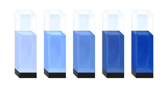 Blue standards for the spectroscopy or analytical chemistry isolated on a white background.