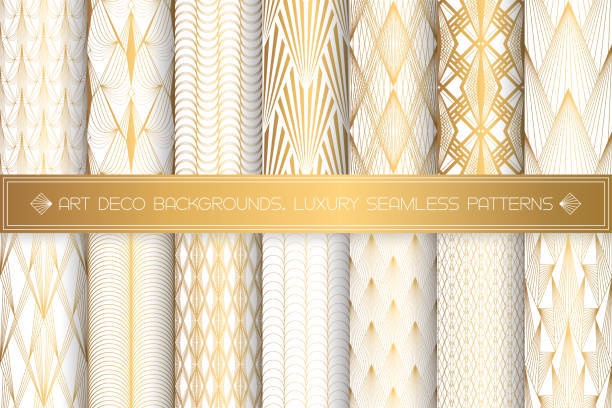 ilustrações de stock, clip art, desenhos animados e ícones de art deco patterns. seamless white and gold backgrounds - art deco 1930s style pattern design