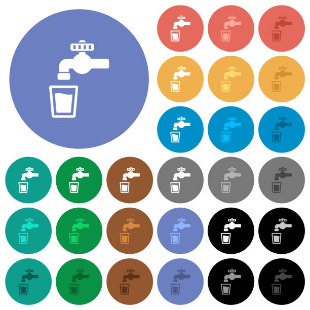 ilustrações de stock, clip art, desenhos animados e ícones de drinking water round flat multi colored icons - detent