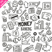 istock Money and Banking Design elements. Black and White Vector Doodle Illustration Set. Editable Stroke. 1167927843