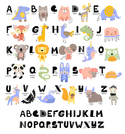 Funny Alphabet For Young Children With Names And Pictures Of Animals  Assigned To Each Letter Learning English For Kids Concept With A Font In  Black Capital Letters In Vector Stock Illustration -