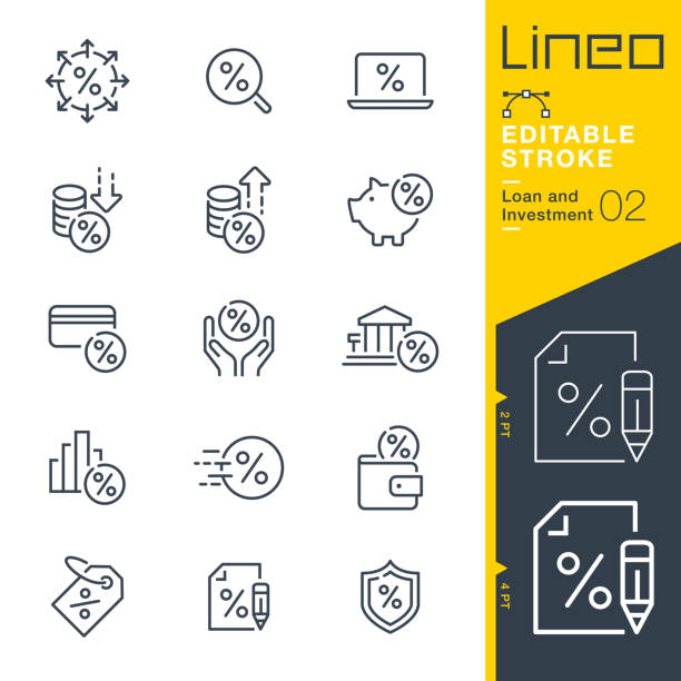 Lineo Editable Stroke - Loan and Investment line icons Vector Icons - Adjust stroke weight - Expand to any size - Change to any colour label icons stock illustrations
