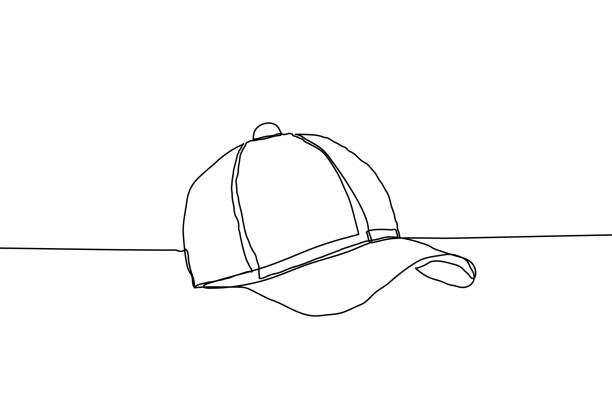 ilustracja wektorowa czapki baseballowej na białym tle. styl rysowania linii ciągłej. - baseball cap cap vector symbol stock illustrations