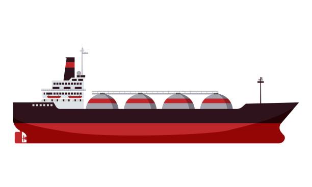 Gas tanker LNG carrier natural gas. Carrier ship. Vector illustration isolated cartoon flat design Gas tanker LNG carrier natural gas. Carrier ship industrial ship stock illustrations