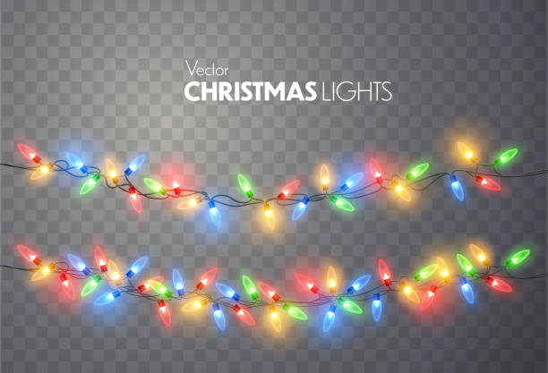 Christmas lights. Christmas lights set. Vector New Year decorate garland with glowing light bulbs. christmas lights stock illustrations