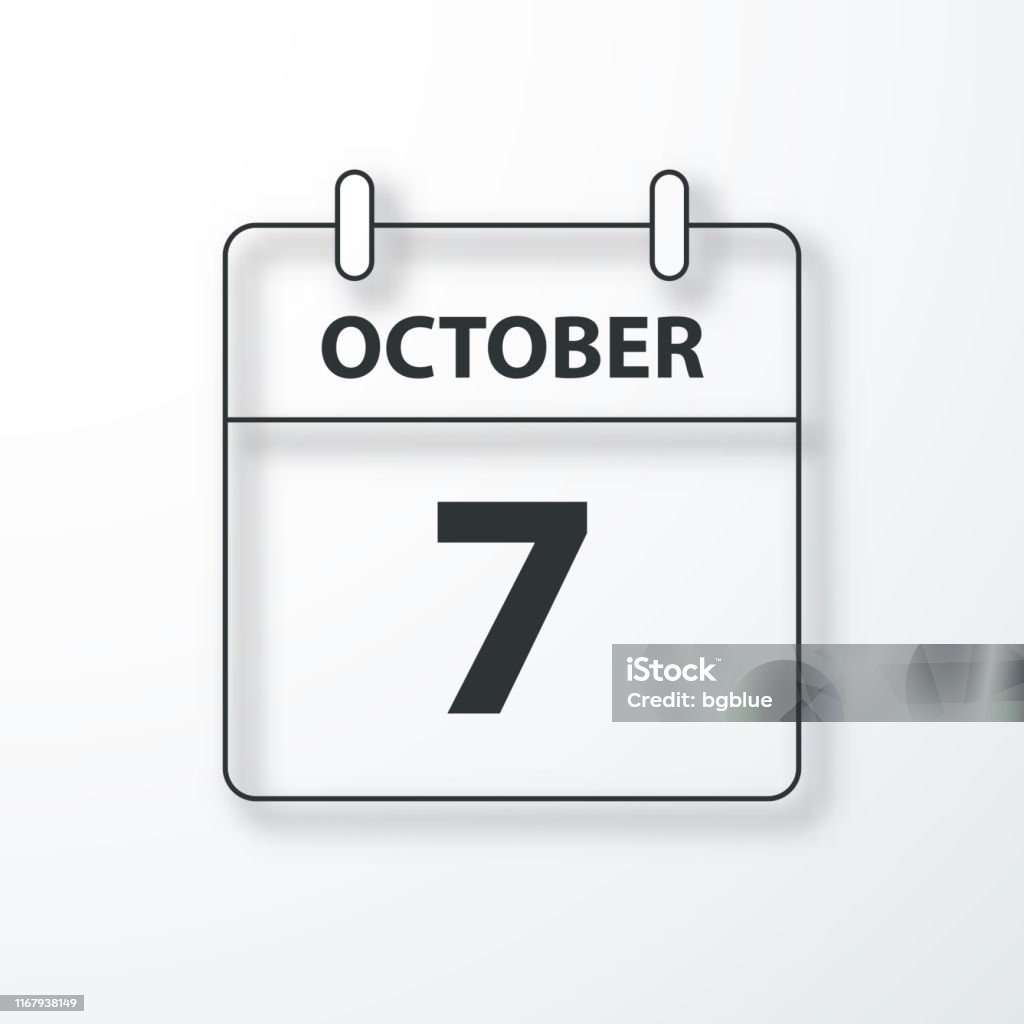 October 7 Daily Calendar Black Outline With Shadow On White Background October 7 Daily Calendar Black Outline With Shadow On White Background