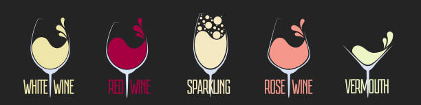 ilustrações de stock, clip art, desenhos animados e ícones de vector set of different types of wine - wine glass champagne cocktail