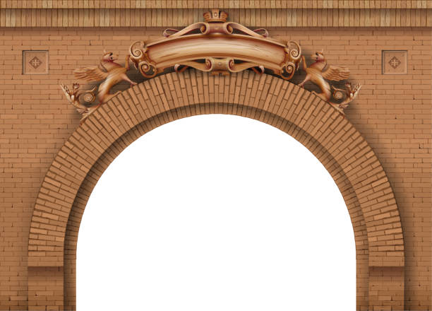 starożytny herb zamku bramy - łuk element architektoniczny stock illustrations