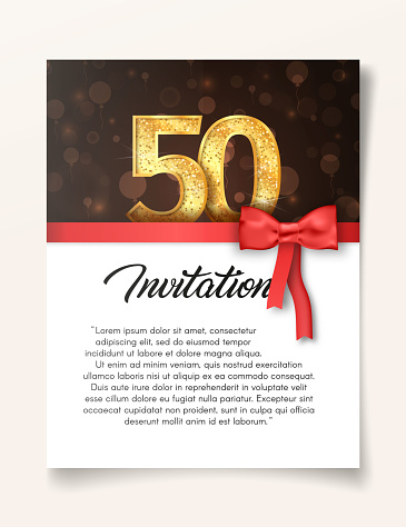 Template of invitation card to the day of the fiftieth anniversary with abstract text vector illustration To 50th years eve card invite