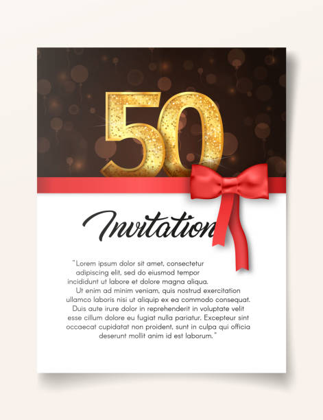 Template of invitation card to the day of the fiftieth anniversary with abstract text vector illustration. To 50th years eve card invite. Template of invitation card to the day of the fiftieth anniversary with abstract text vector illustration To 50th years eve card invite fiftieth stock illustrations