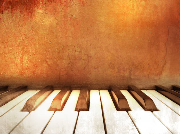 Music theme background with piano keys in retro style Digitally processed image in vintage design piano photos stock pictures, royalty-free photos & images