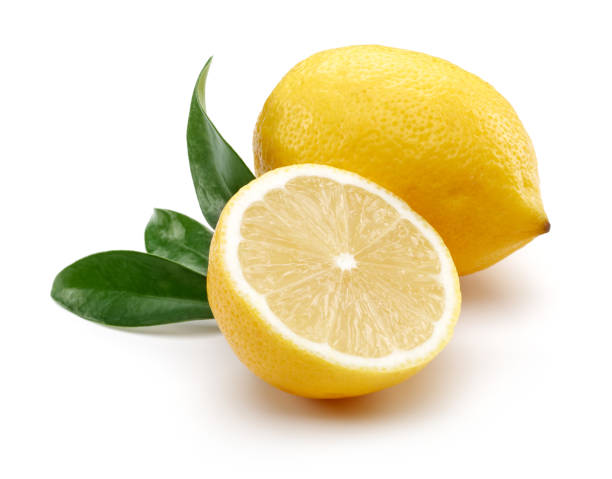 istock Fresh yellow lemon fruits with leaves isolated 1167946177