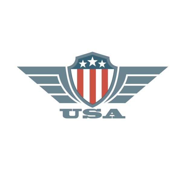 Shield with american flag wings and text Color illustration of the symbol of freedom and democracy usa gi icon stock illustrations