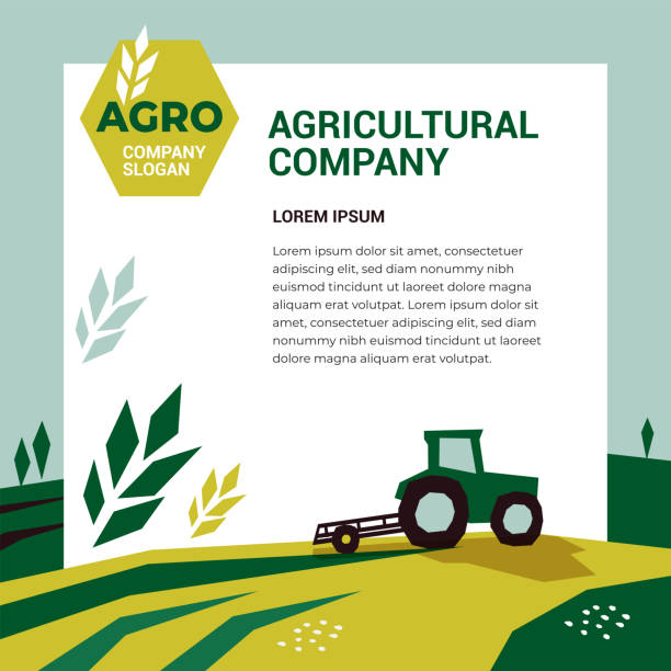 ilustraciones, imágenes clip art, dibujos animados e iconos de stock de plantilla de diseño de empresa agrícola - agriculture field tractor landscape