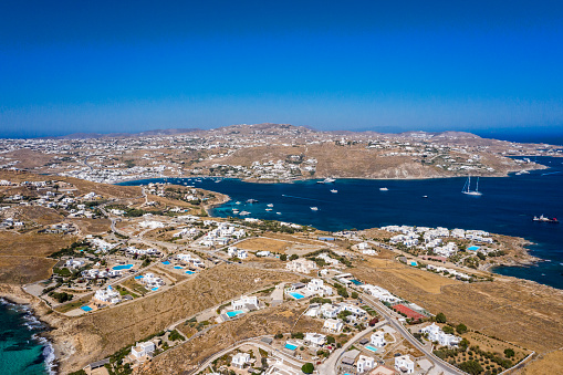 Aerial view of Mykonos island.