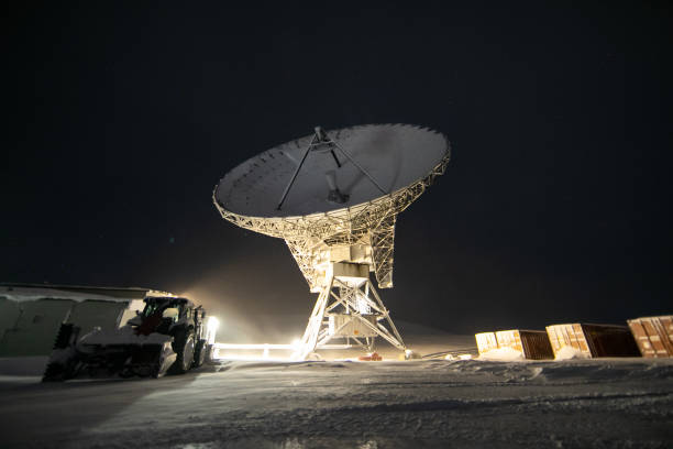 The EISCAT Svalbard radar is located in Longyearbyen. Nasa Public Domain Imagery Svalbard landscape at night. Observatory. Joy Ng public domain photos stock pictures, royalty-free photos & images