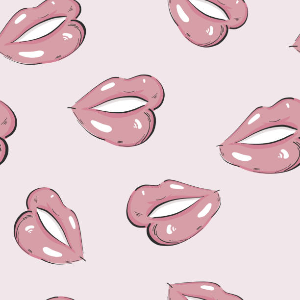 istock Nude seamless opattern with nude sexy lips. Beauty hand -drawn lips illustration design 1167961976