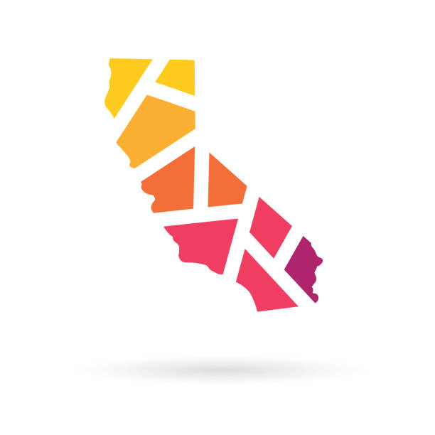 illustrazioni stock, clip art, cartoni animati e icone di tendenza di mappa geometrica colorata della california - map san francisco bay area san francisco county california