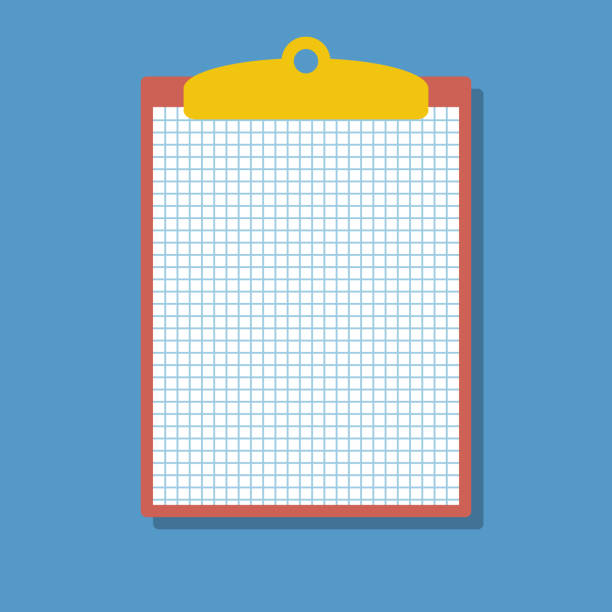 ilustrações de stock, clip art, desenhos animados e ícones de red clipboard with checkered blank sheet, flat vector illustration - workbook personal organizer checklist diary