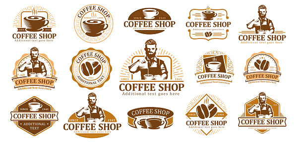 Set of Coffee label, vector coffee label badge or emblem pack, cafe label collection