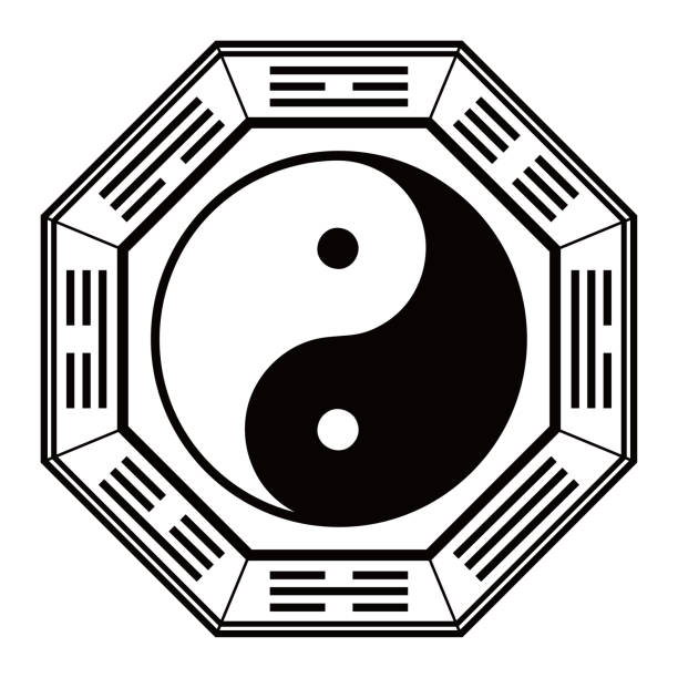 Taigoku Figure Feng Shui Yagami Vector Illustration Taigoku diagram Magatama Yin yang Kua diagram Yoga Meditation Feng Shui icon illustration octagon house stock illustrations