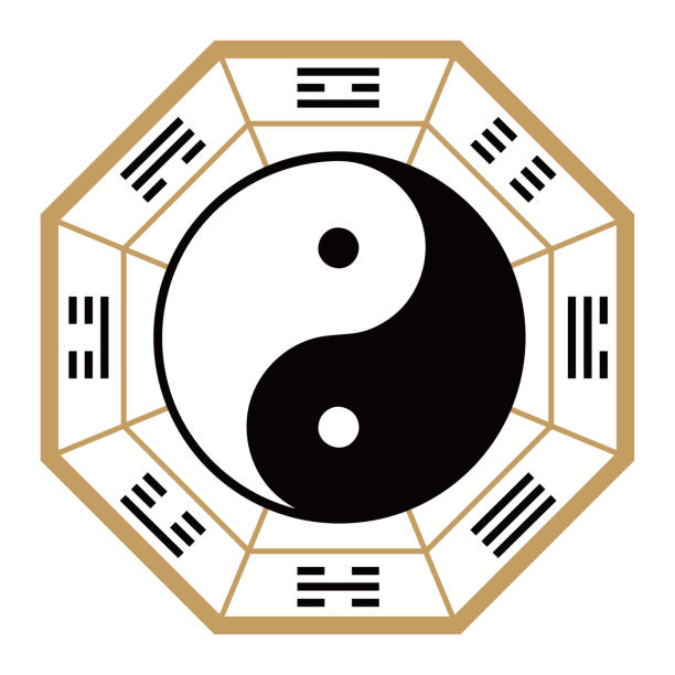 Taigoku Figure Feng Shui Yagami Vector Illustration Taigoku diagram Magatama Yin yang Kua diagram Yoga Meditation Feng Shui icon illustration octagon house stock illustrations