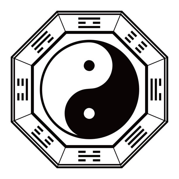 Taigoku Figure Feng Shui Yagami Vector Illustration Taigoku Diagram Magatama Yin yang Kua diagram Yoga Meditation Feng Shui icon illustration octagon house stock illustrations