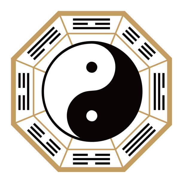 Taigoku Figure Feng Shui Yagami Vector Illustration Taigoku Diagram Magatama Yin yang Kua diagram Yoga Meditation Feng Shui icon illustration octagon house stock illustrations