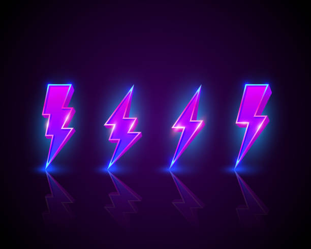 istock Neon sign of lightning signboard on the black background. 1167968933