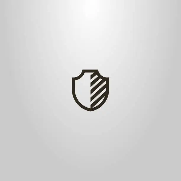 Vector illustration of simple vector line art sign of a medieval half-striped shield