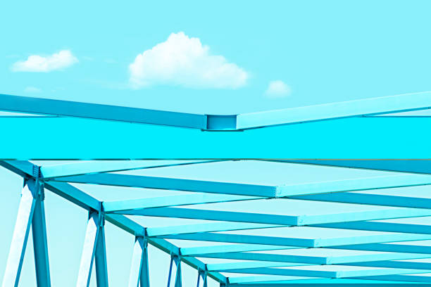 Structure of steel bridge construction with blue sky background