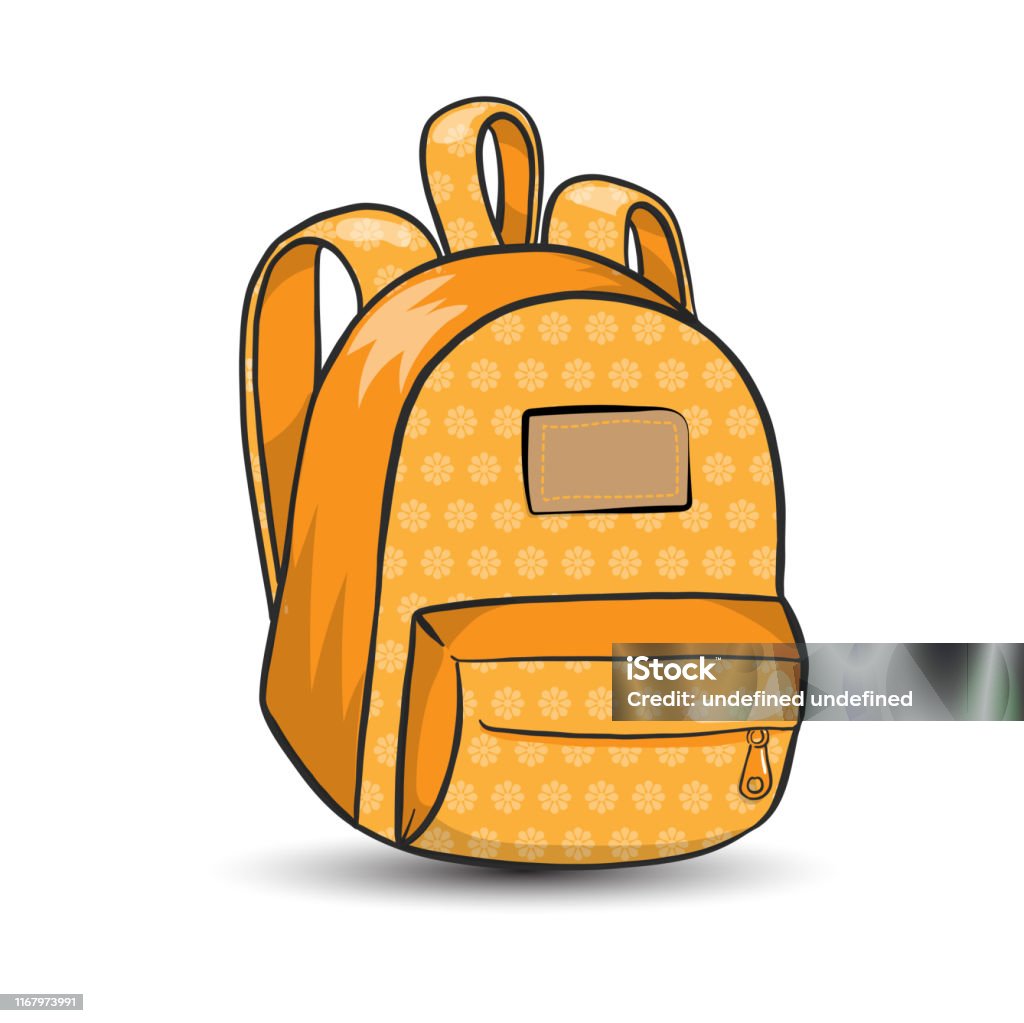 Vector School Bag Backpack Accessory Orange With Pattern For