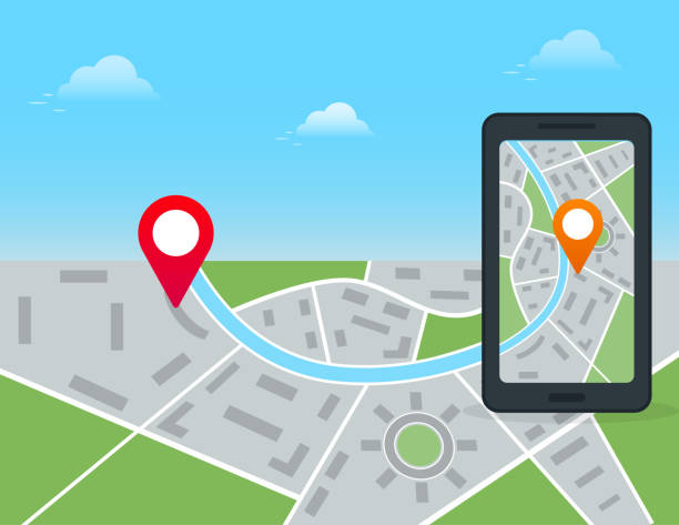 istock Mobile gps navigation and location tracking app concept. Black smartphone with city map and pin marker on touch screen isolated on white background. Flat style vector illustration 1167974617