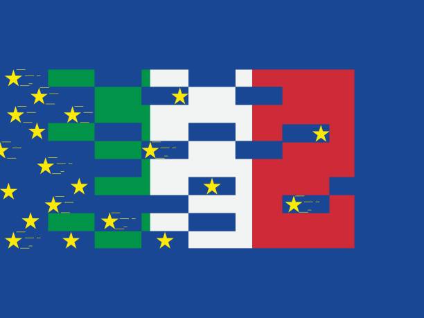 illustrazioni stock, clip art, cartoni animati e icone di tendenza di bandiere dell'italia e dell'unione europea. il concetto di relazioni tra stati, comunità economica, politica. - debt recession concepts star shape