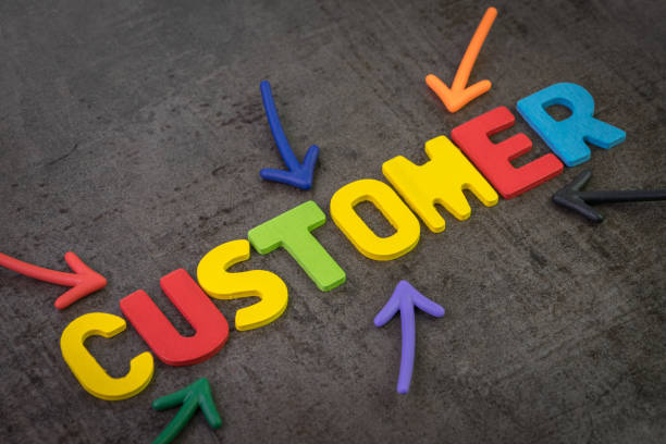 istock Customer, client or user, people who buy and use product and services concept, multi color arrows pointing to the word Customer at the center of black cement chalkboard wall 1167978830