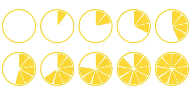 Vector illustration of loading icons lemon parts set ten pieces