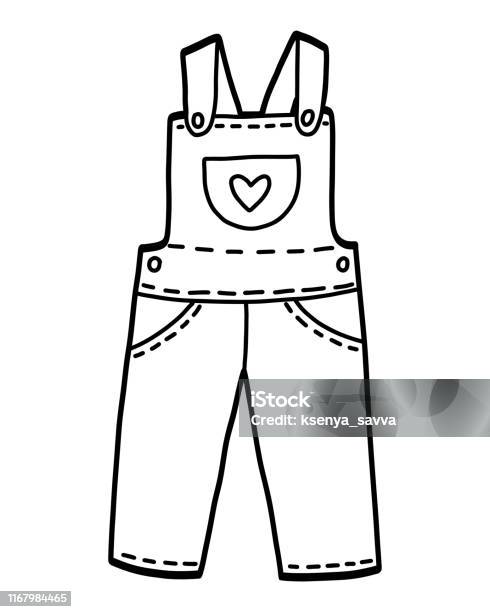 Coloring Book Kids Dungarees Stock Illustration - Download Image Now - Bib Overalls, Illustration, Black Color