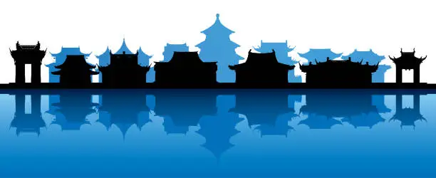 Vector illustration of Ancient China (All Buildings Are Complete and Moveable)